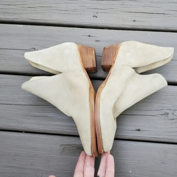 Free People Charm Camel Tan Suede Leather Pointed Toe Chunky Ankle Boots Booties - Picture 4 of 9